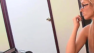 Lucky man with massive cock fucks the shaved cunt on this big tit blonde slut