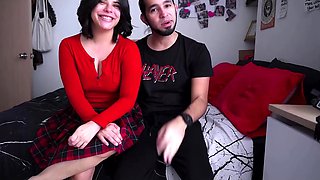 The couple roleplay some rough fucking on the bed for the night