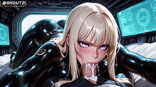 Sexy Space Girl in Tight Latex Gets Deepthroated and Massive Facial in Futuristic Room