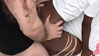 Ebony College Girl Learning Japanese Getting Tied up and Fucked