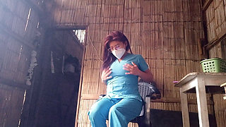 Mature Nurse Moisturizes Her Wrinkled Skin with Moisturizing Cream