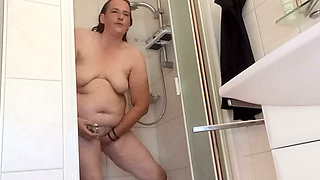 My pot-bellied pig in the shower