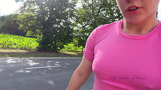 Cute Roller Skater with Braids Shows You Tits