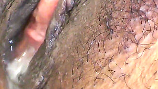 Nice close up interracial creampie with BWC