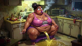 Very Pregnant BBW Smoking While Peeing - Big Belly & Dripping Pussy
