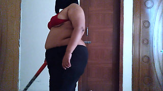 19y Old Sexy BBW Hotel Maid Takes off Her Bra & Nipples Show as She Sweeps the Room
