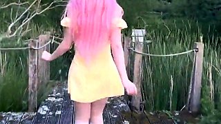 Sexy amateur teen masturbates outdoors