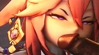Yae Miko Worship's a Big Hilichurl Cock and Kisses It Passionately Genshin Impact 60 Fps HD