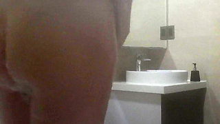 Playing with My Big Thick Cock as I Watch My Step Sister Shower