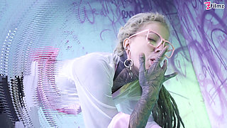 Tattood Girl with Glasses and Buttplug Fucks a Tattooed Dick, DP, Facial