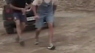 Group Sex on Jeep with Busty MILFs Fucked by Huge Cocks
