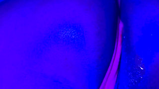 Ebony Goddess Leaking: Neon Thong & Dildo Squirt