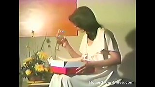 Brunette MILF in Lingerie Jerks Off with Three Massive Dildos on Floor