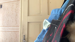 Massage the tits with lace gloves