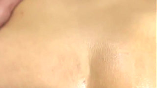 Massive cum explosion on her shiny oiled ass
