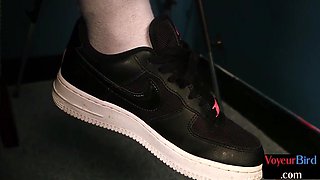 Voyeur CFNM babes in college uniform watching model jer