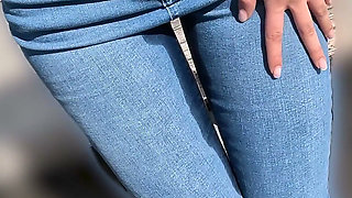 Wetting Jeans in Shopping Mall Pissing and Mouth Piss