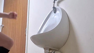 Girl with Nice Ass Strips and Pisses Mens Bathroom Risky Pee