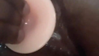Closeup Fucking My Black Pussy with White Didlo