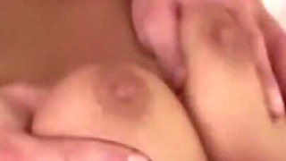 He Eagerly Licks Her Big Tits