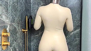 Latex Cow Undressing Under the Shower