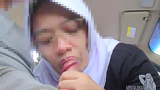 My Hijab Stepsister in Law Running Late, She Give Me a Car BJ for Helping Her - Minokiiko