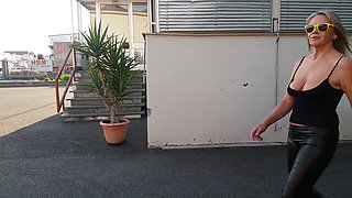Granny Walking Outside in Black Leggins