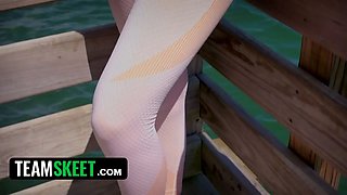 Kay Lovely works on her stretching routine in public so she can find a fresh dumb sugar pop -teamskeet