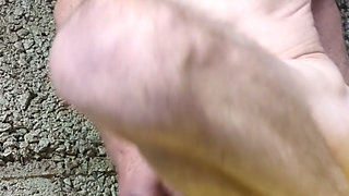 Naughty naked dildo riding in a barn!