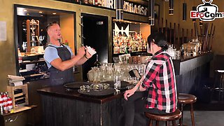 German slut does handjob with a strange man