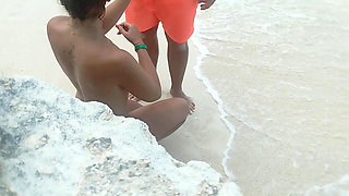 A Walk on the Beach Ends with a Blowjob From a Stranger and Cum on Her Tits