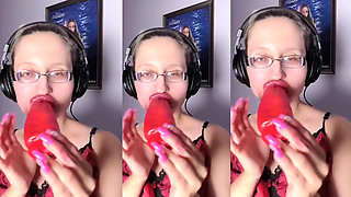 Asmr Paprika Pepper Eating - Asmr, Eye Glasses, Gianess, Lipstick, Big Lips, Mouth, Food, Face Fetish, Long Nails