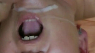 Cumshot in Detail - Big Cock Cums a Fat Load of White Gold All Over My Face and Into My Mouth