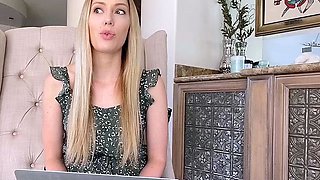Close up with teen blonde sex doll rubbing her cunt