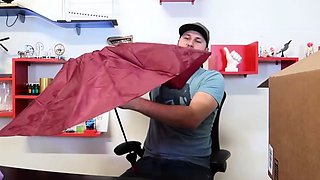 Skinny gay twink enjoys hot solo jerk off on bed