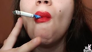 XO Bunny Big Red Lips Smoking Close Up POV