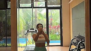Sexy Workout, Jumping on a Ball, Tits Flash in a Public Gym