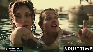 Teen at a pool party Charlotte Sins begs for ROUGH DEEP ANAL and a HUGE CUMSHOT on her holes!