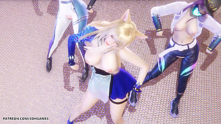 Mmd Kpop Demon Hunters - Huntrx - Golden Ahri Akali Kaisa Sexy Striptease League of Legends Hentai Uncensored 4K 60fps