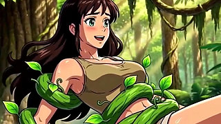 Explorer girl bound in teasing vines that give her  Bound in teasing vines that  intimate pleasure