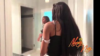 Skinny Black Maid With Tiny Tits & Piercings Fucks Tight Pussy in Public Airbnb