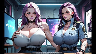 Cyberpunk police officer women undress (Ai animation)