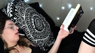 Brunette enjoys the toy on gaping pussy while masturbating