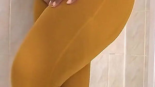 Pissing My Self Wearing Nylon Leggings in the Shower