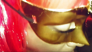 22 Beautiful Mature Woman in a Wig and Mask Performs Fellatio - Leila