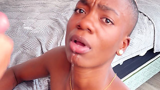 Morning with Mina Caramelo: face sitting, taking my huge white cock into her mouth and all holes. Beautiful cumshot on face!