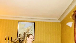 Amateur Blonde Chick Strips To Thong