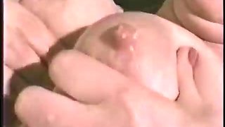Super-steamy doll squashes her thick puffies to dump out milk