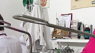 Cubby MILF with big natural tits secretly caught on her gyno exam