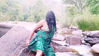 Silk Stepaunty Outdoor Bath Sex in Waterfall Telugu Dirty Talks.